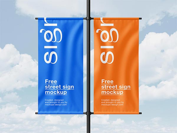 Free Street Pole Banner Mockup PSD Set