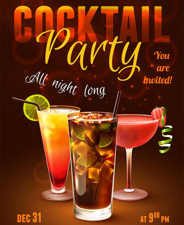 Free Cocktail Party Poster and  Flyer Template