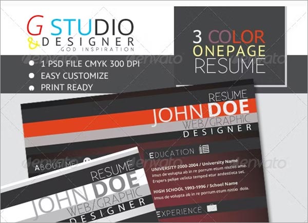 Gstudio 3 Color One Page Resume