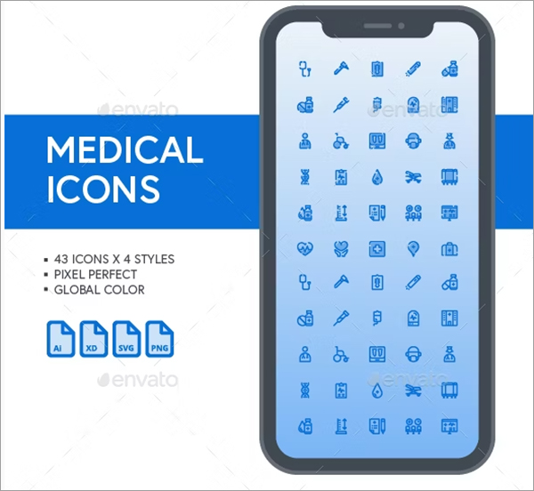 Mobile Apps and Presentation Medical Icons in Blue Theme