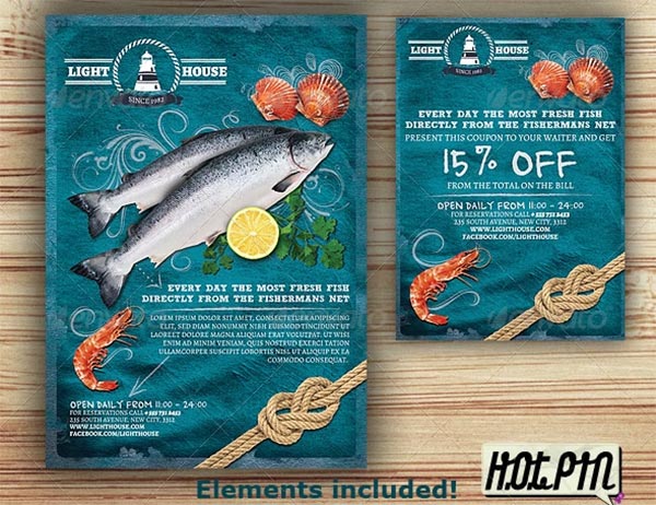 Seafood Restaurant Magazine and Flyer Template