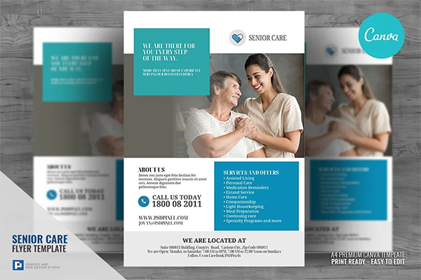 Home Care for Senior Canva Flyer Template