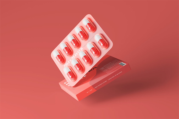 Free Capsule Blister with Box Mockup