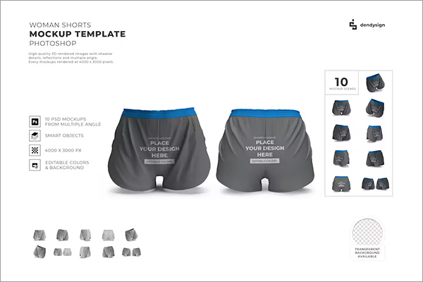 Woman Shorts Mockup Template Set
