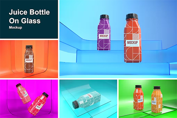 Juice Bottle On Glass Mockup