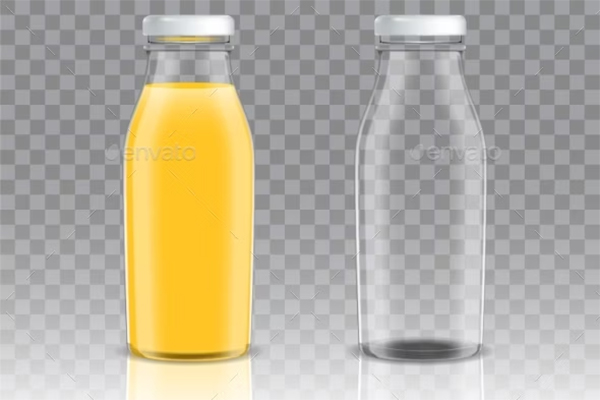 Orange Juice Glass Bottle Vector Mockup Set
