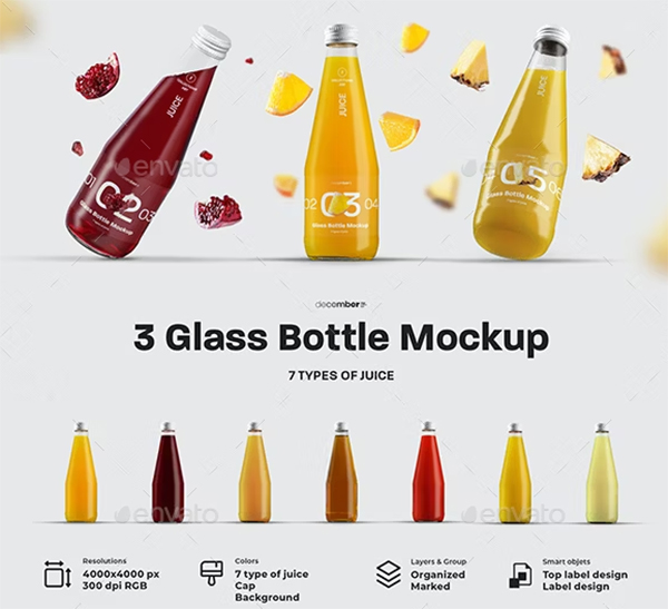  Glass Juice Bottle Mockup Design