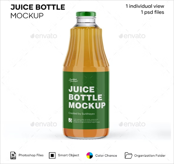 Clear Glass Red Apple Juice Bottle Mockup