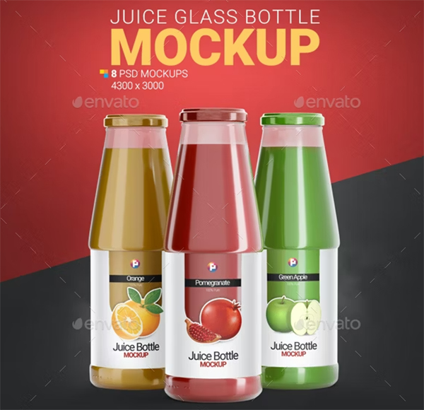 Juice Glass Bottle Mockup Templates