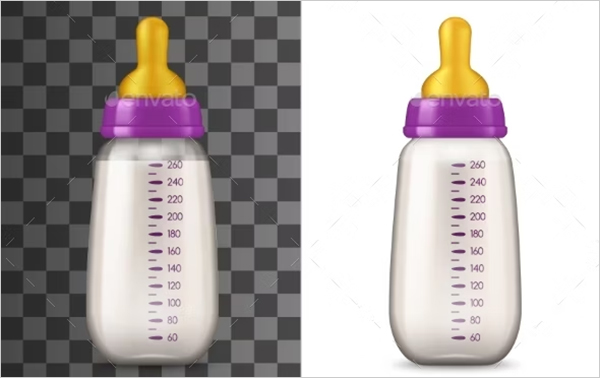 Baby Milk Bottle Isolated 3D Mockup Template