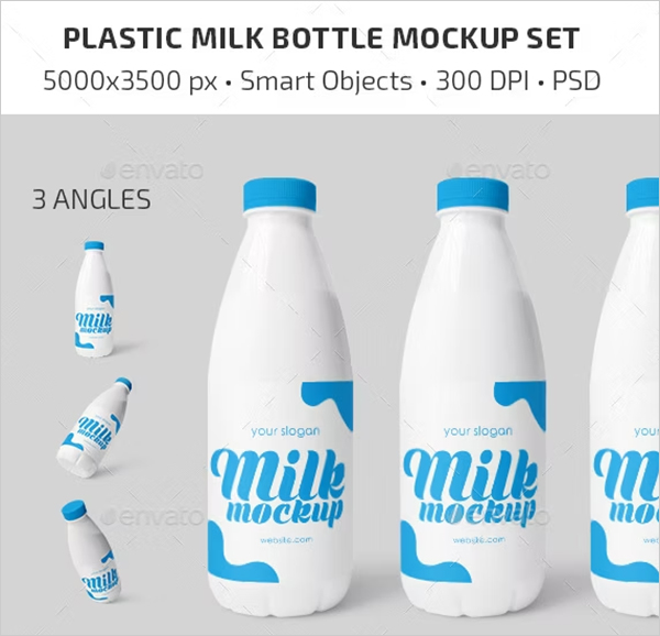 Plastic Milk Bottle Mockup Set
