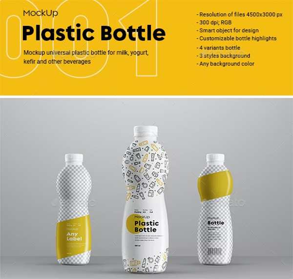 Plastic Curved Bottle Series Mockup