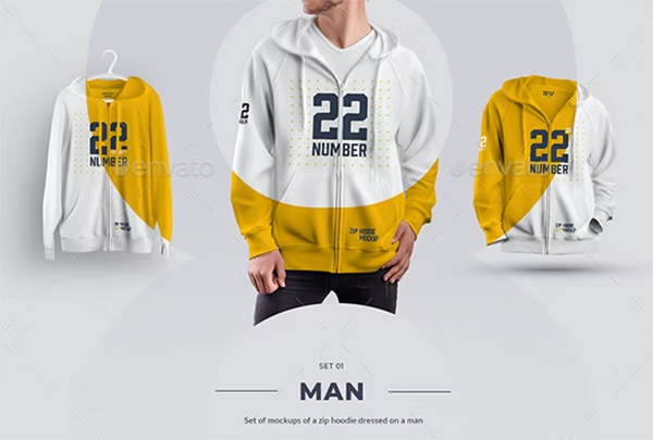 Man 3Dstyle Zip Hoodie Mockup