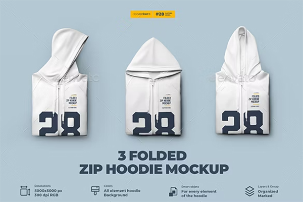 Folded Zip Hoodie Mockup