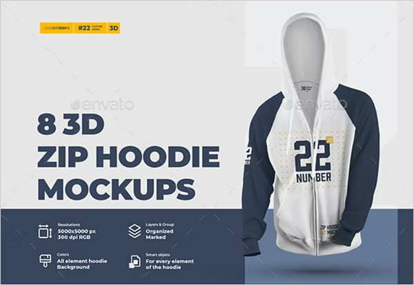 3D Zip Hoodie Mockups