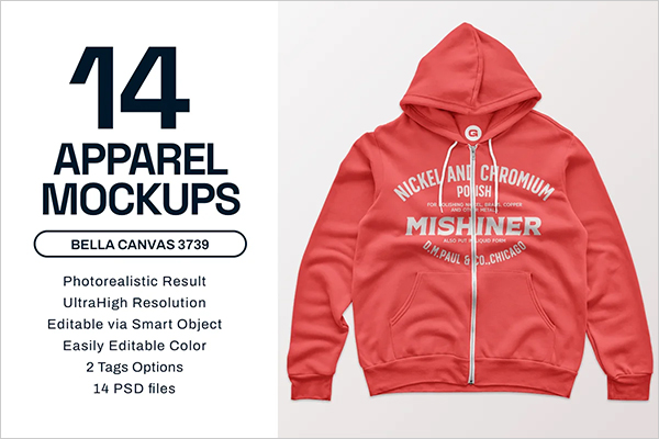 Bella Canvas Mens Zip Hoodie Mockups