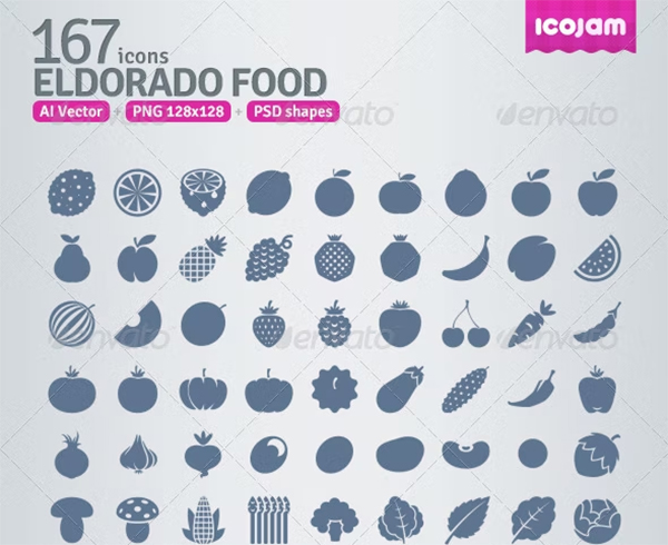 Android AI and PSD Food strict Icons Design
