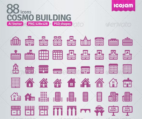 AI and PSD Building PSD Icons Design