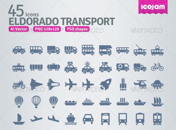 AI and PSD Transport strict Icons PSD Template