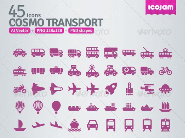 Android AI and PSD Transport Icons Template