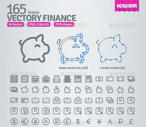 AI and PSD Finance Outline Icons Design PSD