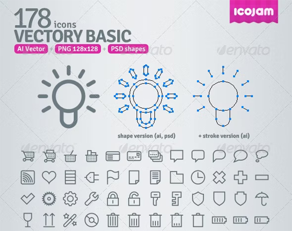 AI and PSD Basic Outline Icons Template