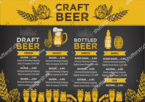 Beer Restaurant Brochure Vector Template