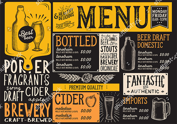 Beer Drink Menu Restaurant Vector Template
