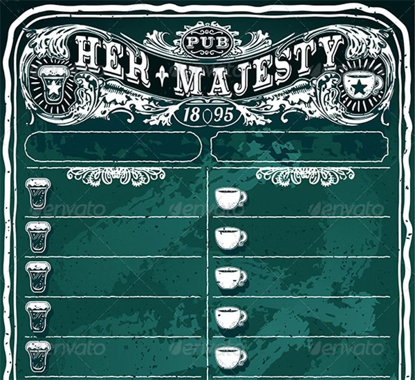 Vintage Hand Drawn Board for Pub Menu Template