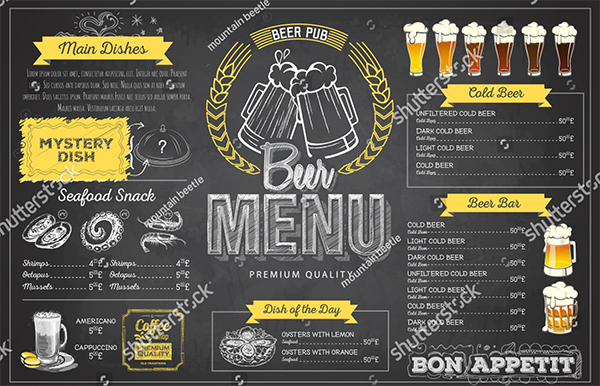 Vintage Chalk Drawing Beer Menu Designs