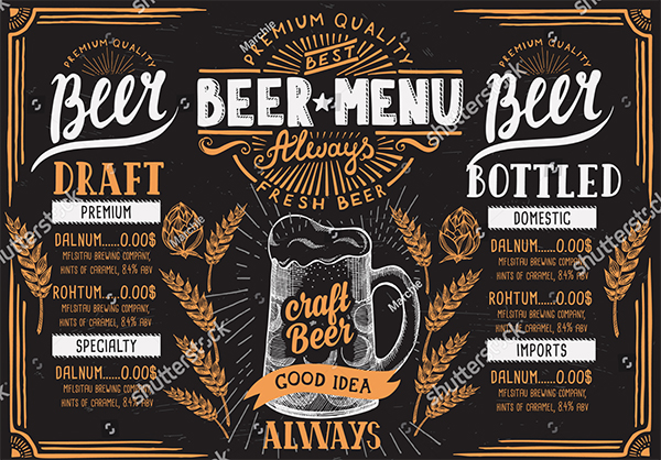 Beer Menu Restaurant Design Template