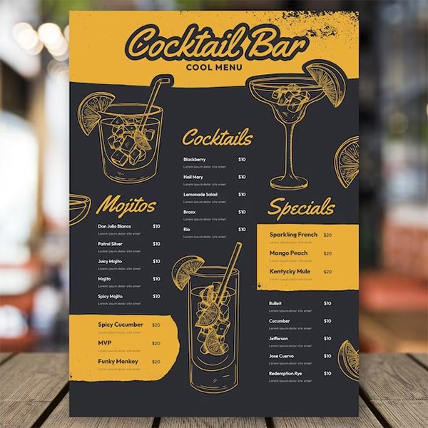 Bar Menu Free PSD Template