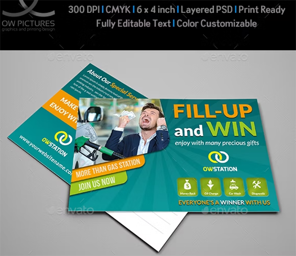 Gas Station Postcard Template