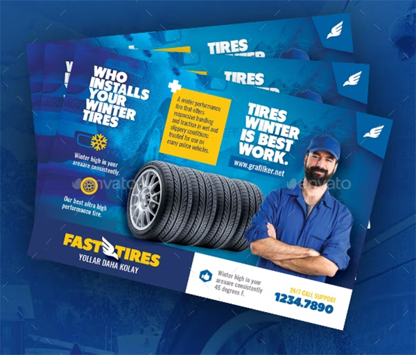 Auto Tires Postcard Templates