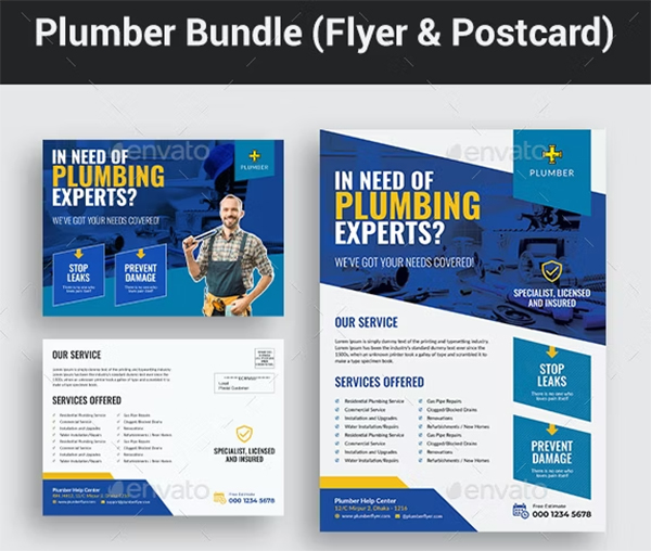 Plumber Flyer Postcard Advertising Bundle