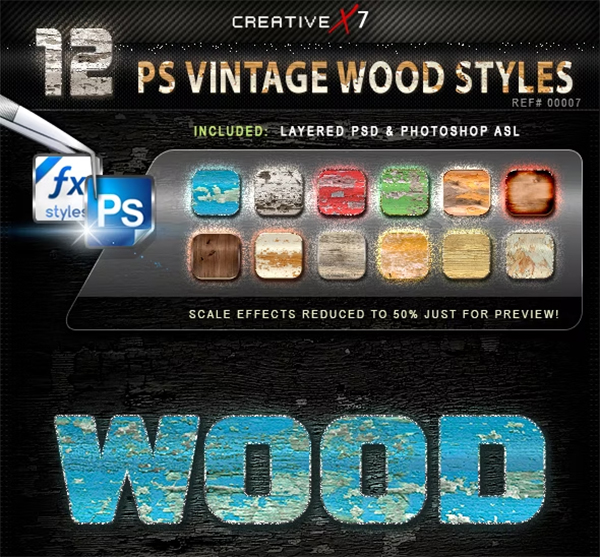 Photoshop Vintage Wood Styles Design