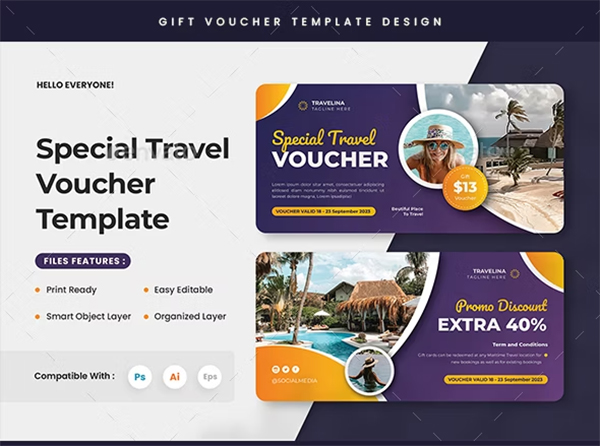 Special Travel Gift Voucher Design PSD