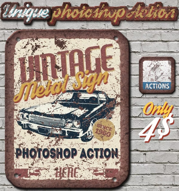 Vintage Metal Sign Photoshop Action Vintage Metal Sign Photoshop Action