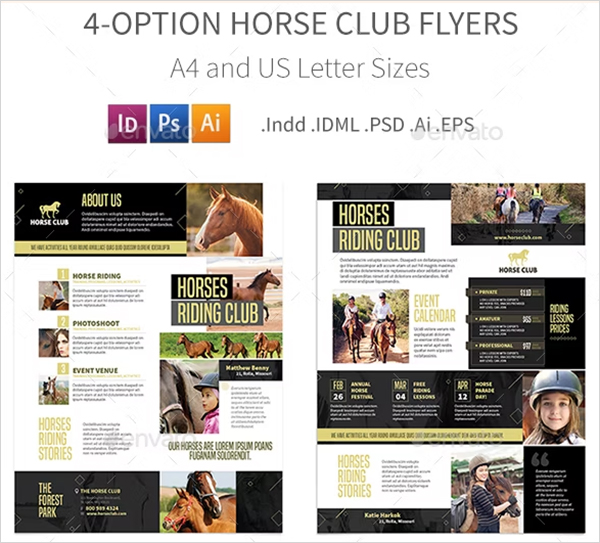 Horse Club 4 Option Flyers Template