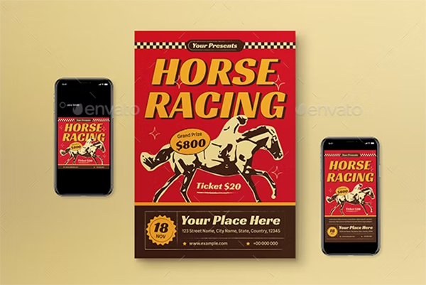 Red Vintage Horse Racing Flyer Set