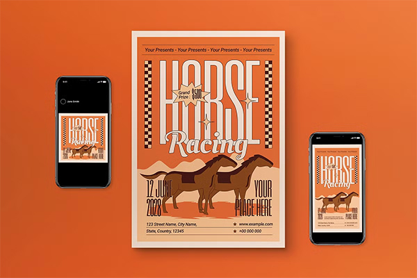 Brown Retro Horse Racing Flyer Set