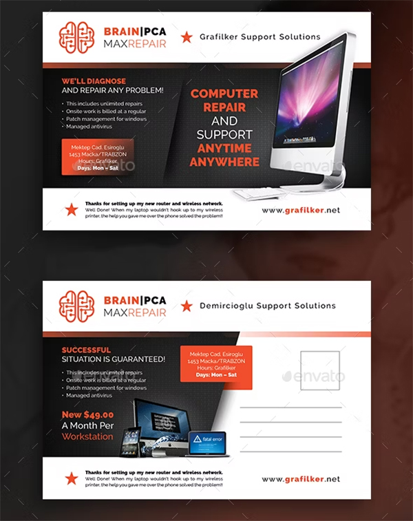 Computer & Laptop Repair Postcard Templates