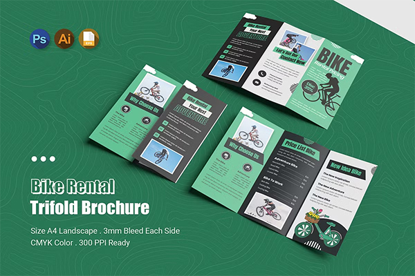 Bike Rental Pricing Trifold Brochure Template