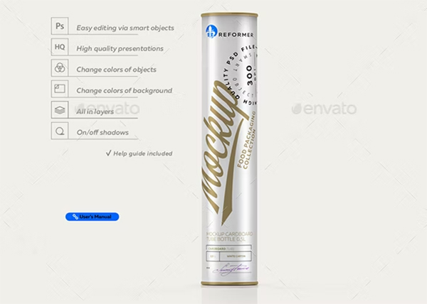 Cardboard Tube Bottle Mockup
