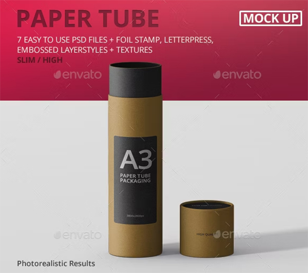Slim High Paper Tube Packaging Mockup