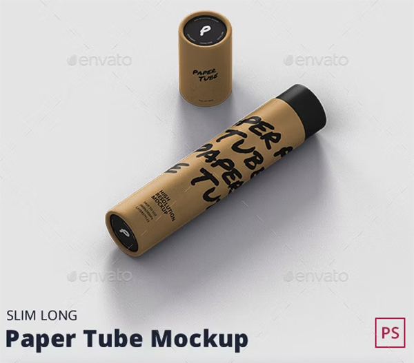 Slim Long Size Cardboard Paper Tube Mockup