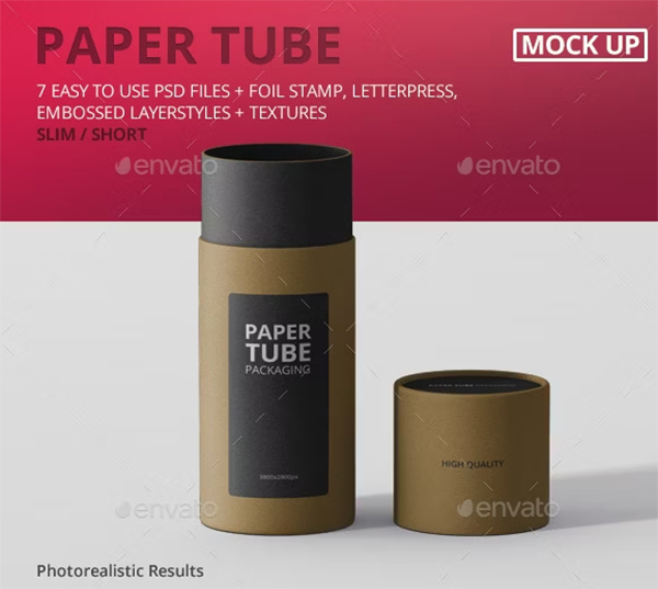 Slim Short Paper Tube Packaging Mockup
