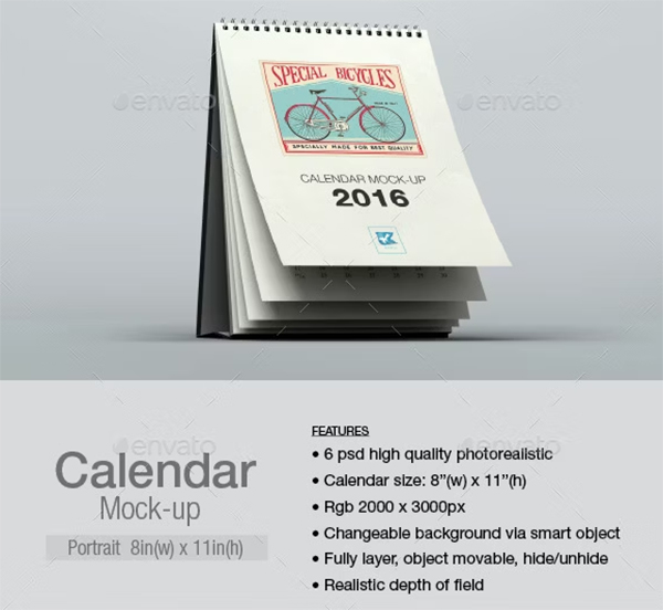 Desktop Portrait Calendar Mock-up