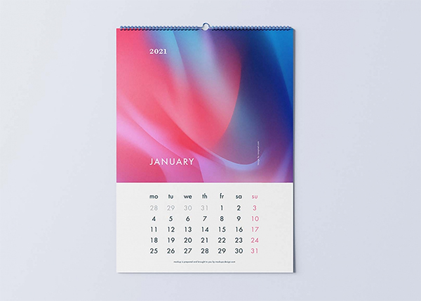 Free 5 Angles Wall Calendar Mockup