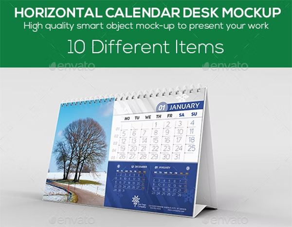 Horizontal Calendar Desk Mockup